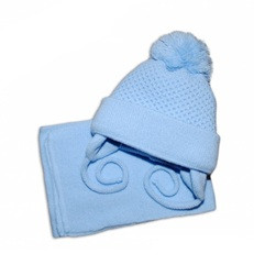 Baby Nellys téli sapka és sál – kék színben 2 – 8 hó