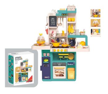 Mama Kiddies 77 részes 93 cm magas Spray Kitchen babakonyha szett türkiz színben